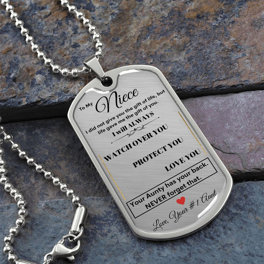 Dog Tag Necklace, GIFT TO NEICE from Aunt - Silver