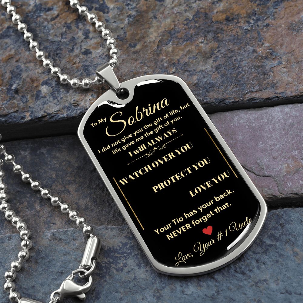 Dog Tag Necklace, GIFT TO SOBRINA from Tio - Black