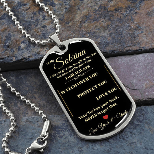 Dog Tag Necklace, GIFT TO SOBRINA from Tio - Black
