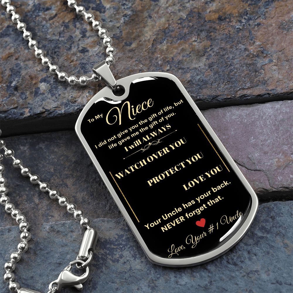 Dog Tag Necklace, GIFT TO NIECE FROM UNCLE - Black