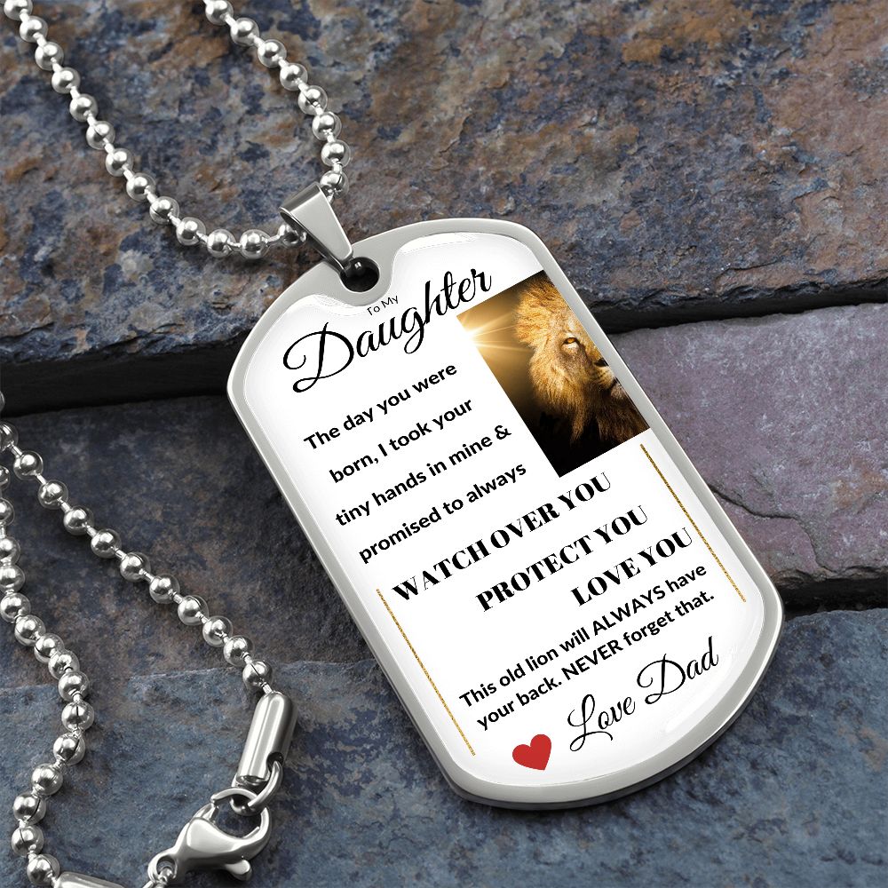 Dog Tag Necklace, GIFT TO DAUGHTER from Dad - Lion sunshine White