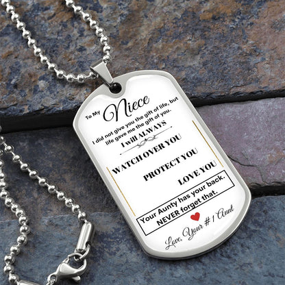 Dog Tag Necklace, GIFT TO NIECE from Aunt - White