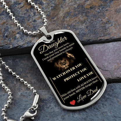 Dog Tag Necklace, GIFT TO DAUGHTER from Dad - Lion Black