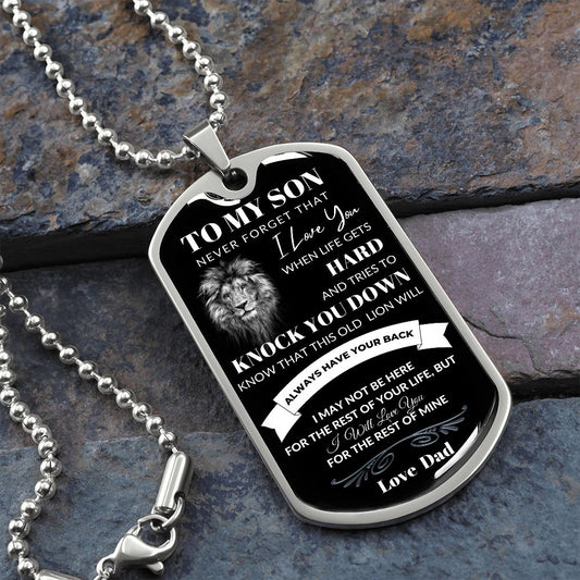 Dog Tag Necklace, GIFT TO SON from Dad - Never Forget I Love You Black