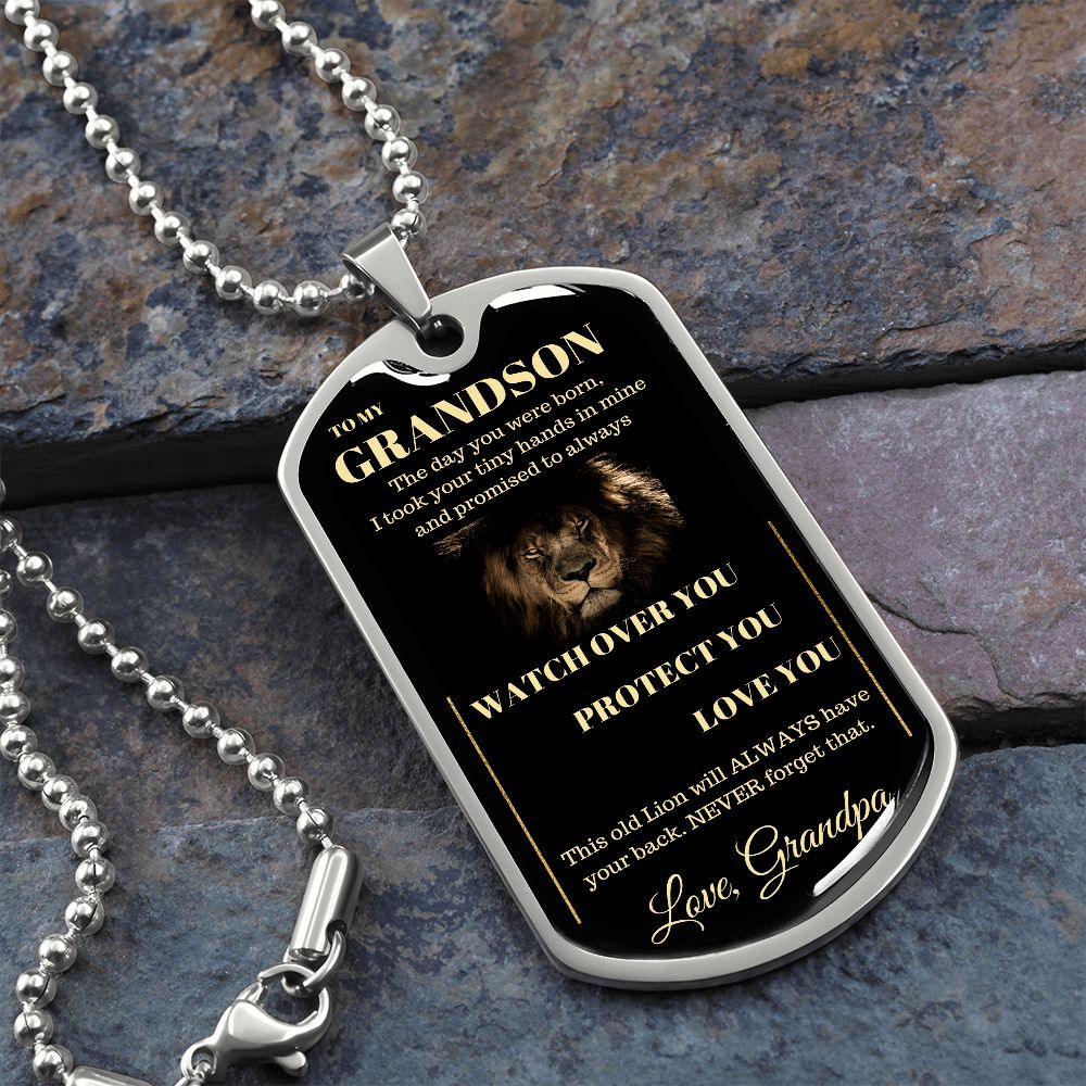 Dog Tag Necklace, GIFT TO GRANDSON from Grandpa - Lion Black