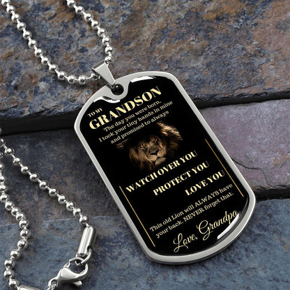 Dog Tag Necklace, GIFT TO GRANDSON from Grandpa - Lion Black