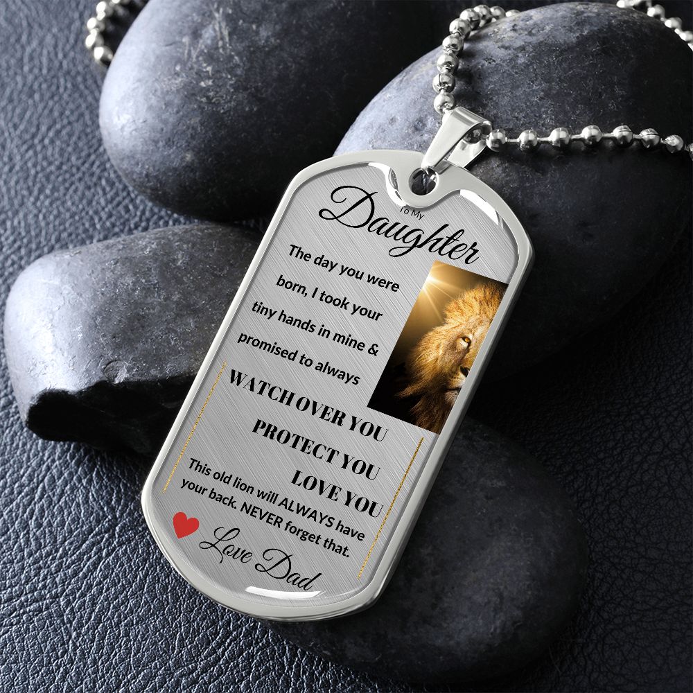 Dog Tag Necklace, GIFT TO DAUGHTER from Dad - Lion sunshine Silver or Gold
