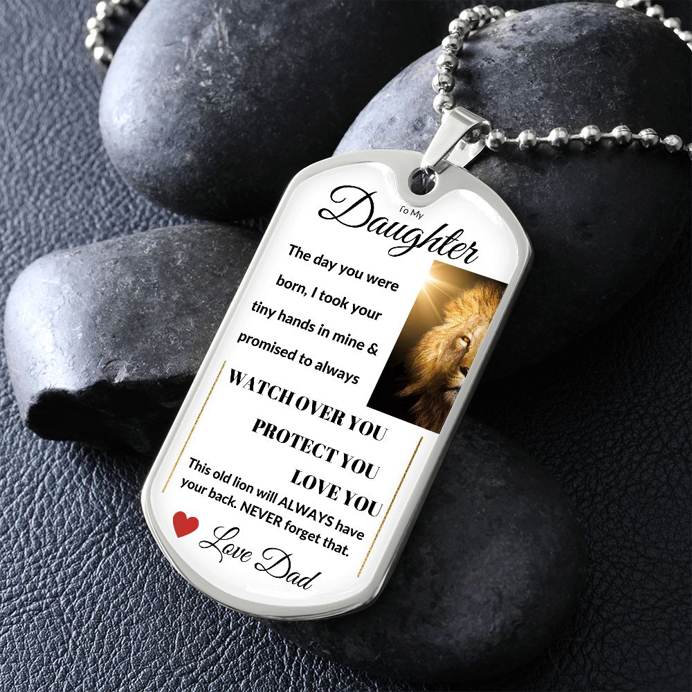 Dog Tag Necklace, GIFT TO DAUGHTER from Dad - Lion sunshine White