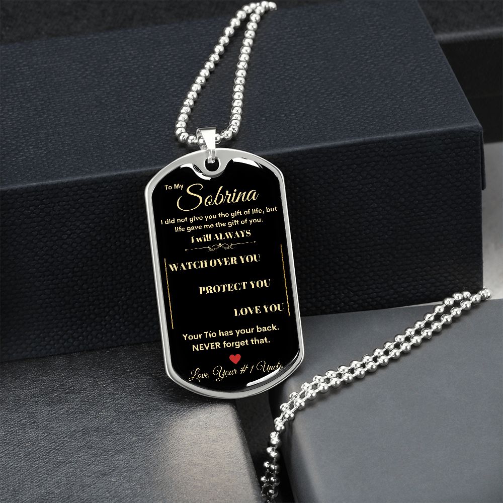 Dog Tag Necklace, GIFT TO SOBRINA from Tio - Black