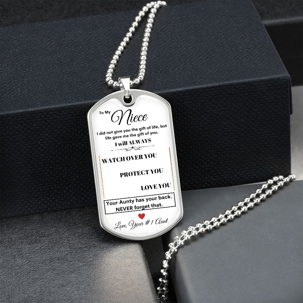 Dog Tag Necklace, GIFT TO NIECE from Aunt - White