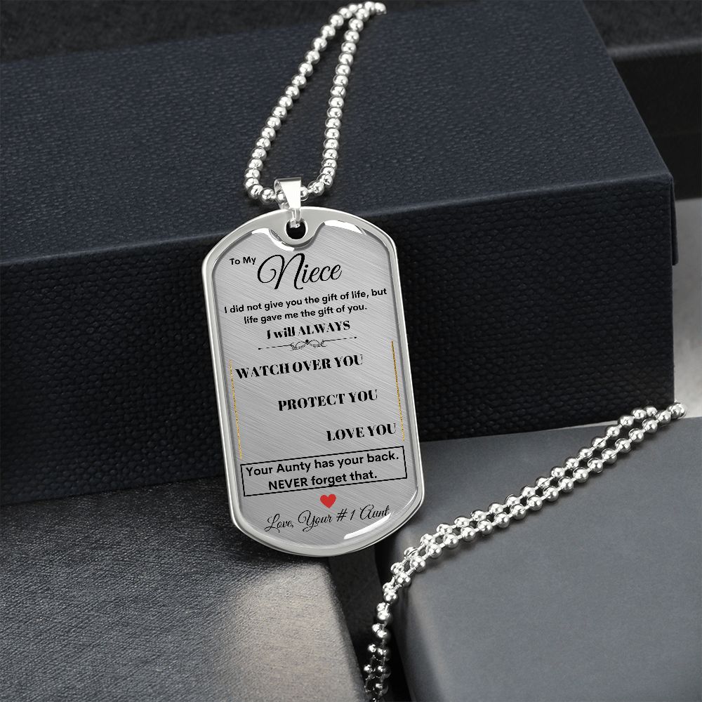 Dog Tag Necklace, GIFT TO NEICE from Aunt - Silver