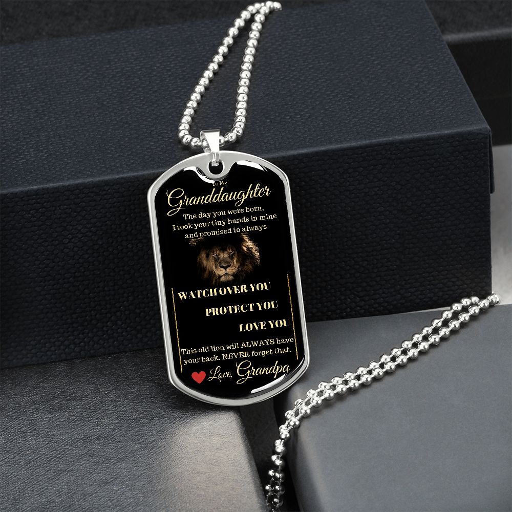 Dog Tag Necklace, GIFT TO GRANDDAUGHTER from Grandpa - Lion Black