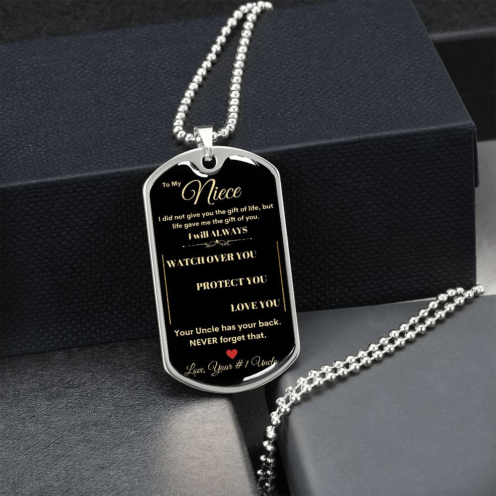 Dog Tag Necklace, GIFT TO NIECE FROM UNCLE - Black