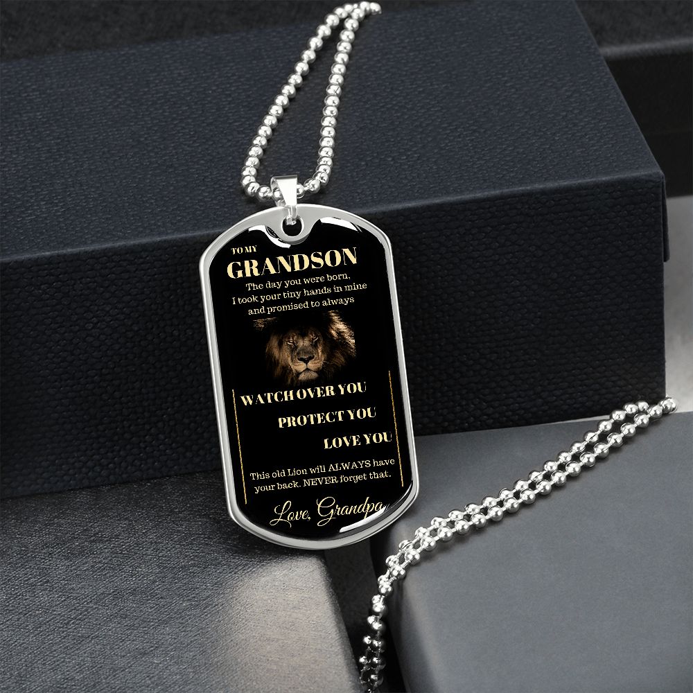 Dog Tag Necklace, GIFT TO GRANDSON from Grandpa - Lion Black