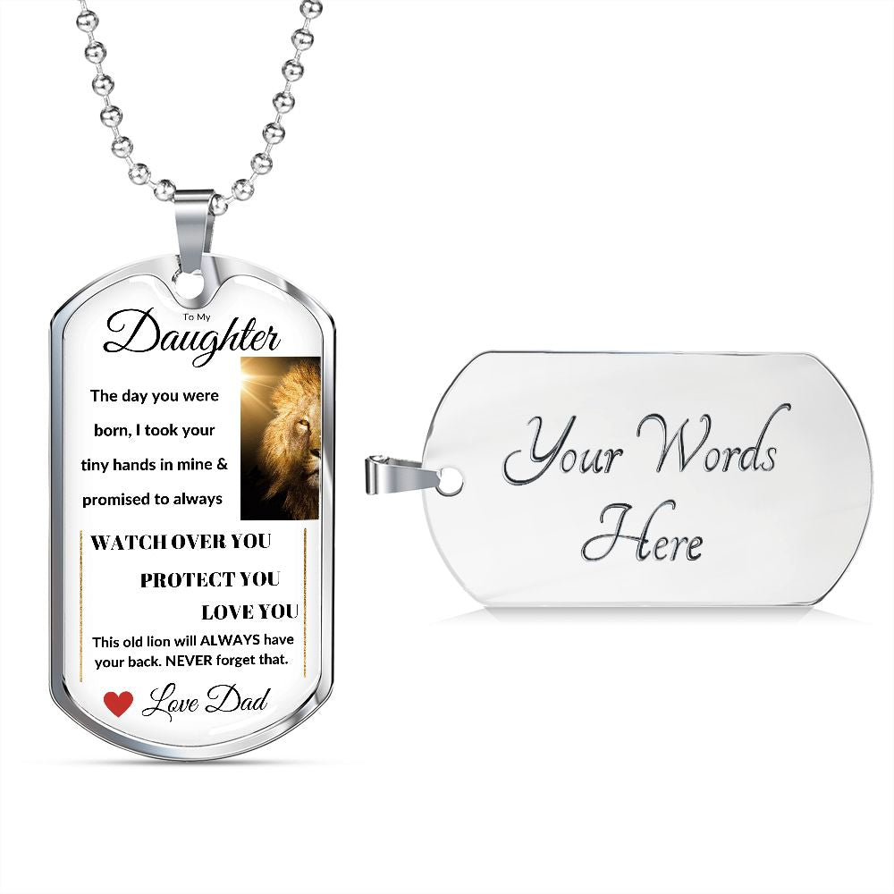 Dog Tag Necklace, GIFT TO DAUGHTER from Dad - Lion sunshine White
