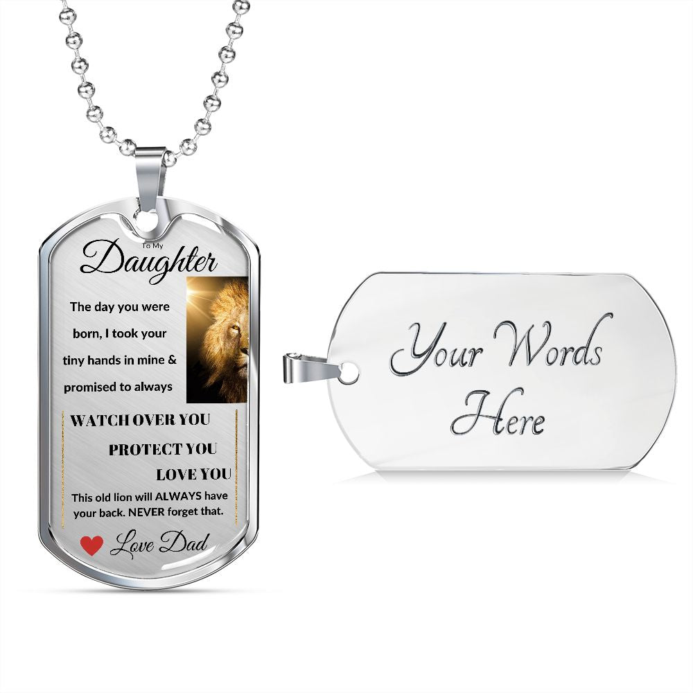 Dog Tag Necklace, GIFT TO DAUGHTER from Dad - Lion sunshine Silver or Gold