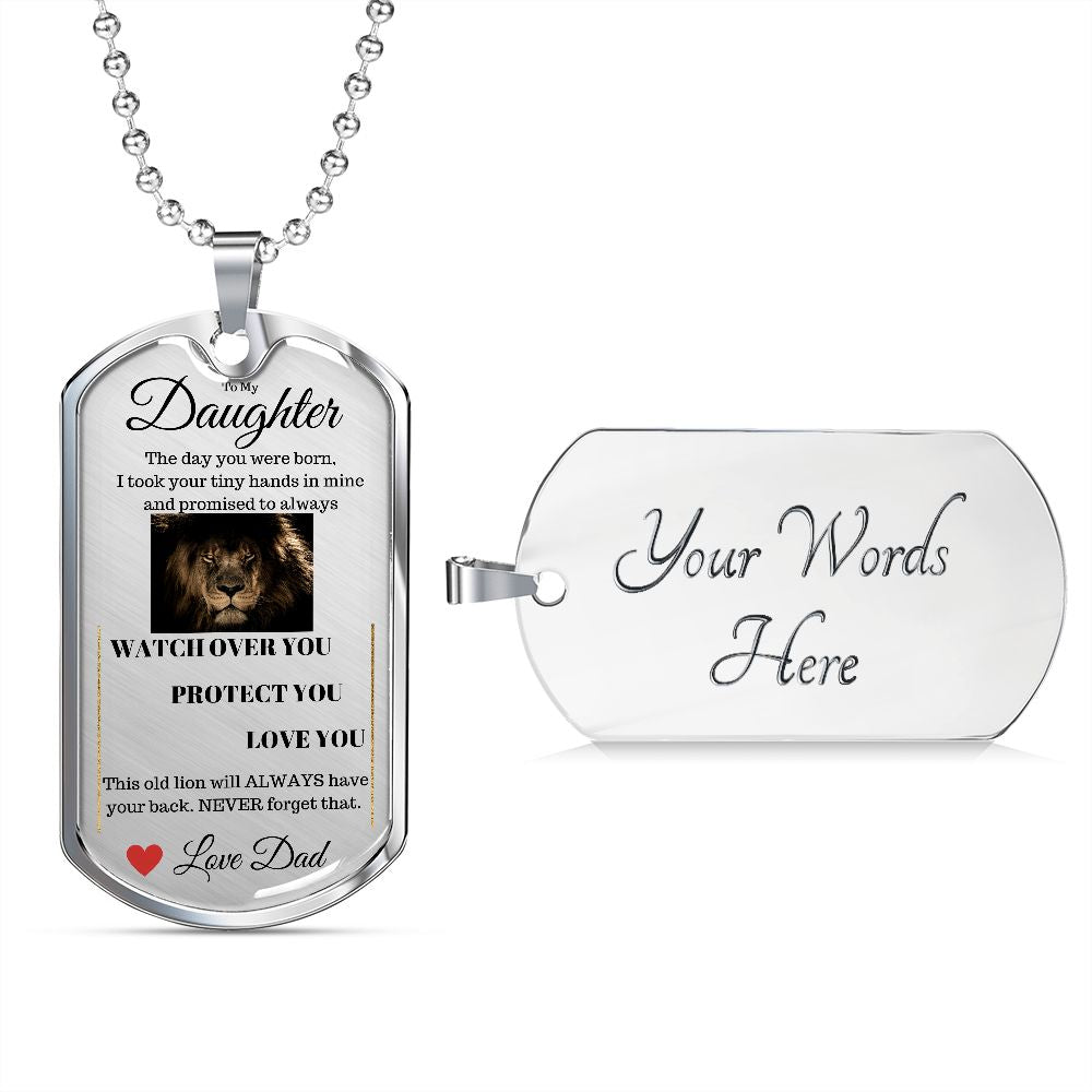 Dog Tag Necklace, GIFT TO DAUGHTER from Dad - Lion Silver or Gold
