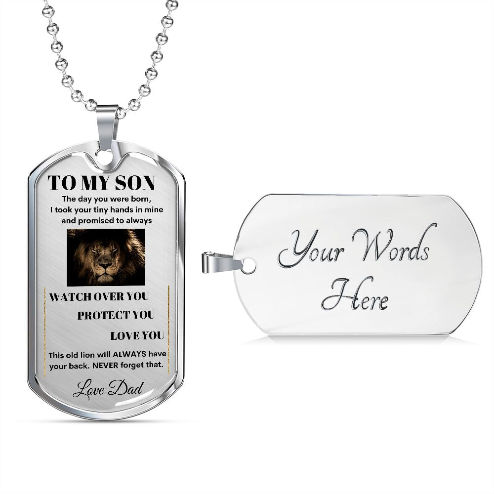 Dog Tag Necklace, GIFT TO SON from Dad - Lion Silver or Gold