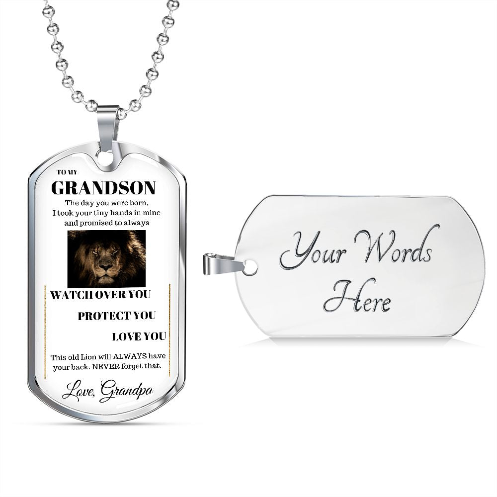Dog Tag Necklace, GIFT TO GRANDSON from Grandpa - Lion White