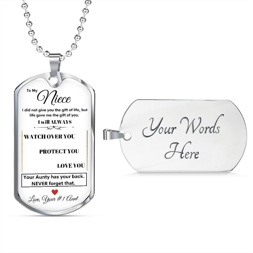 Dog Tag Necklace, GIFT TO NIECE from Aunt - White