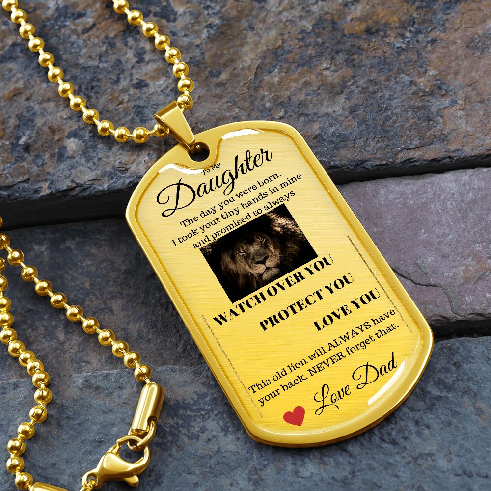 Dog Tag Necklace, GIFT TO DAUGHTER from Dad - Lion Silver or Gold