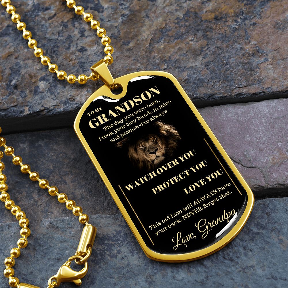 Dog Tag Necklace, GIFT TO GRANDSON from Grandpa - Lion Black