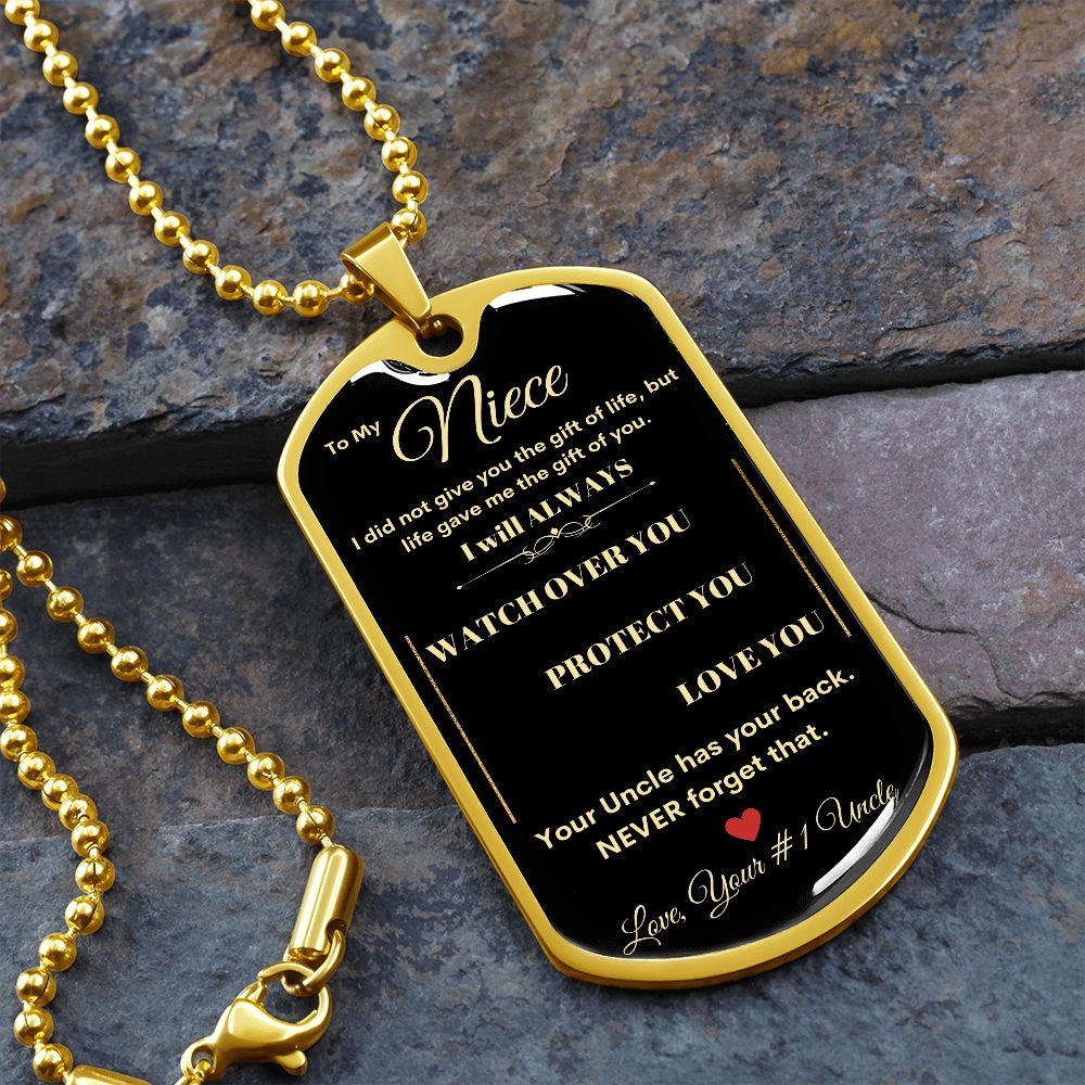 Dog Tag Necklace, GIFT TO NIECE FROM UNCLE - Black