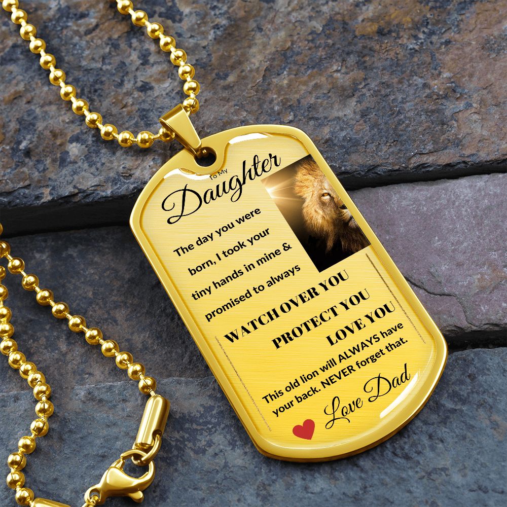 Dog Tag Necklace, GIFT TO DAUGHTER from Dad - Lion sunshine Silver or Gold