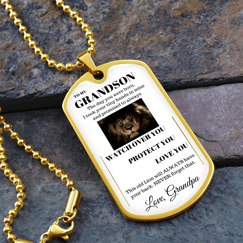 Dog Tag Necklace, GIFT TO GRANDSON from Grandpa - Lion White