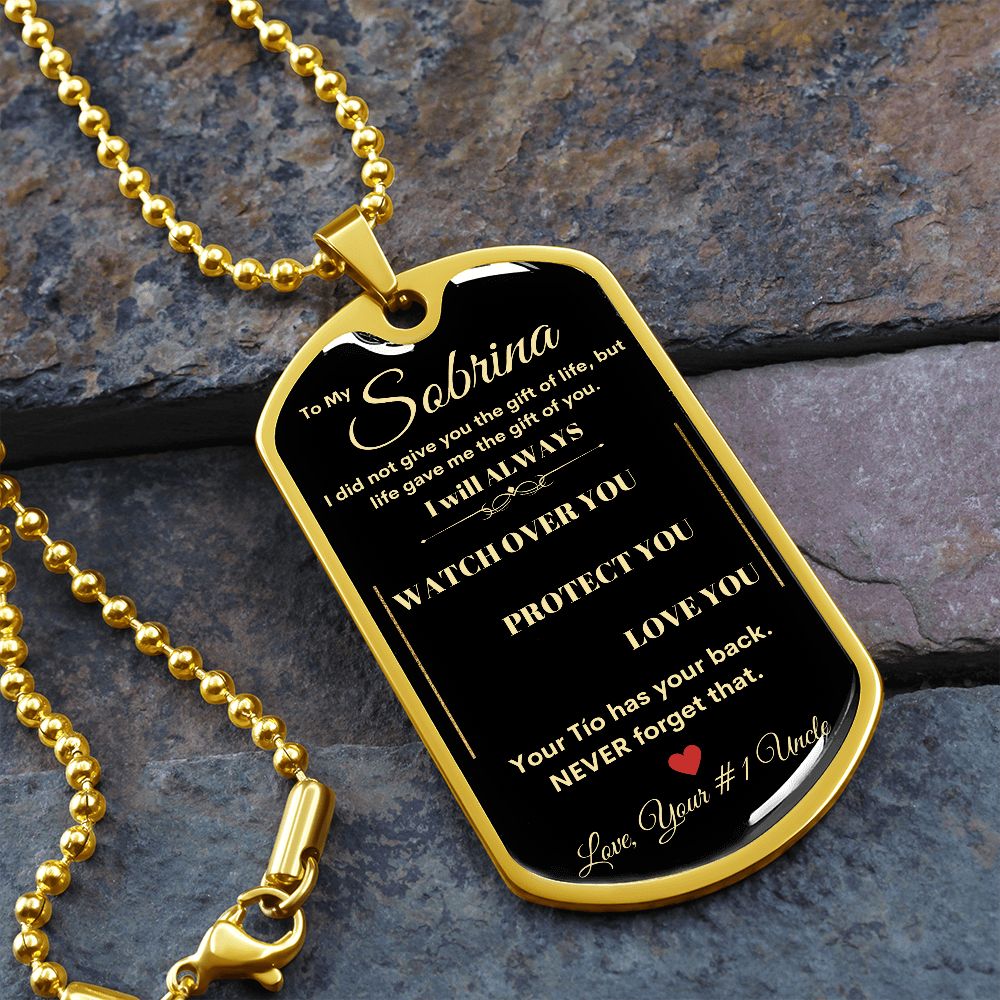 Dog Tag Necklace, GIFT TO SOBRINA from Tio - Black