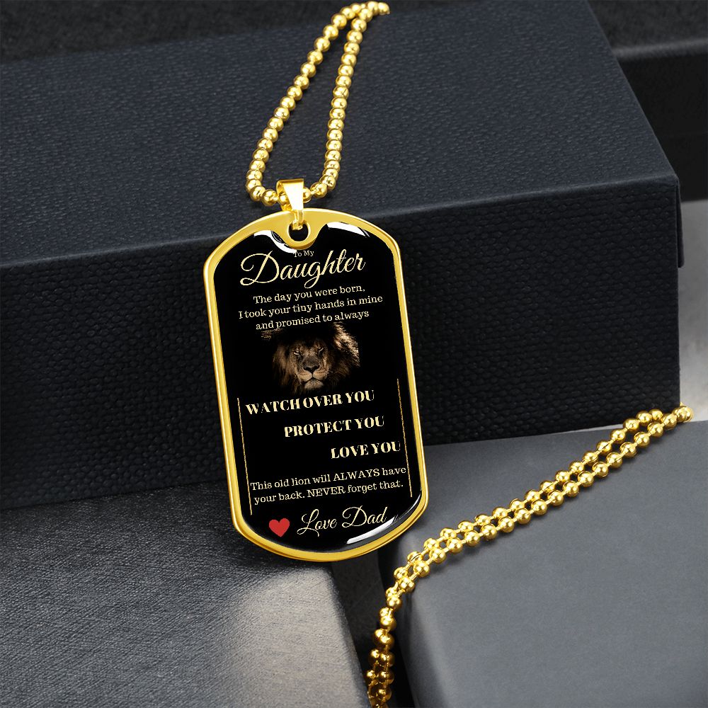 Dog Tag Necklace, GIFT TO DAUGHTER from Dad - Lion Black