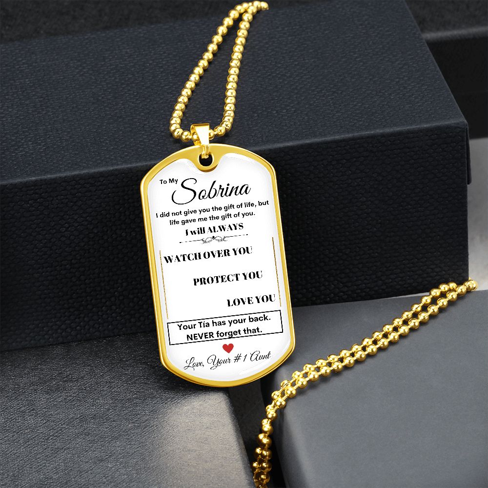 Dog Tag Necklace, GIFT TO SOBRINA (NIECE) from Tia (Aunt) - White
