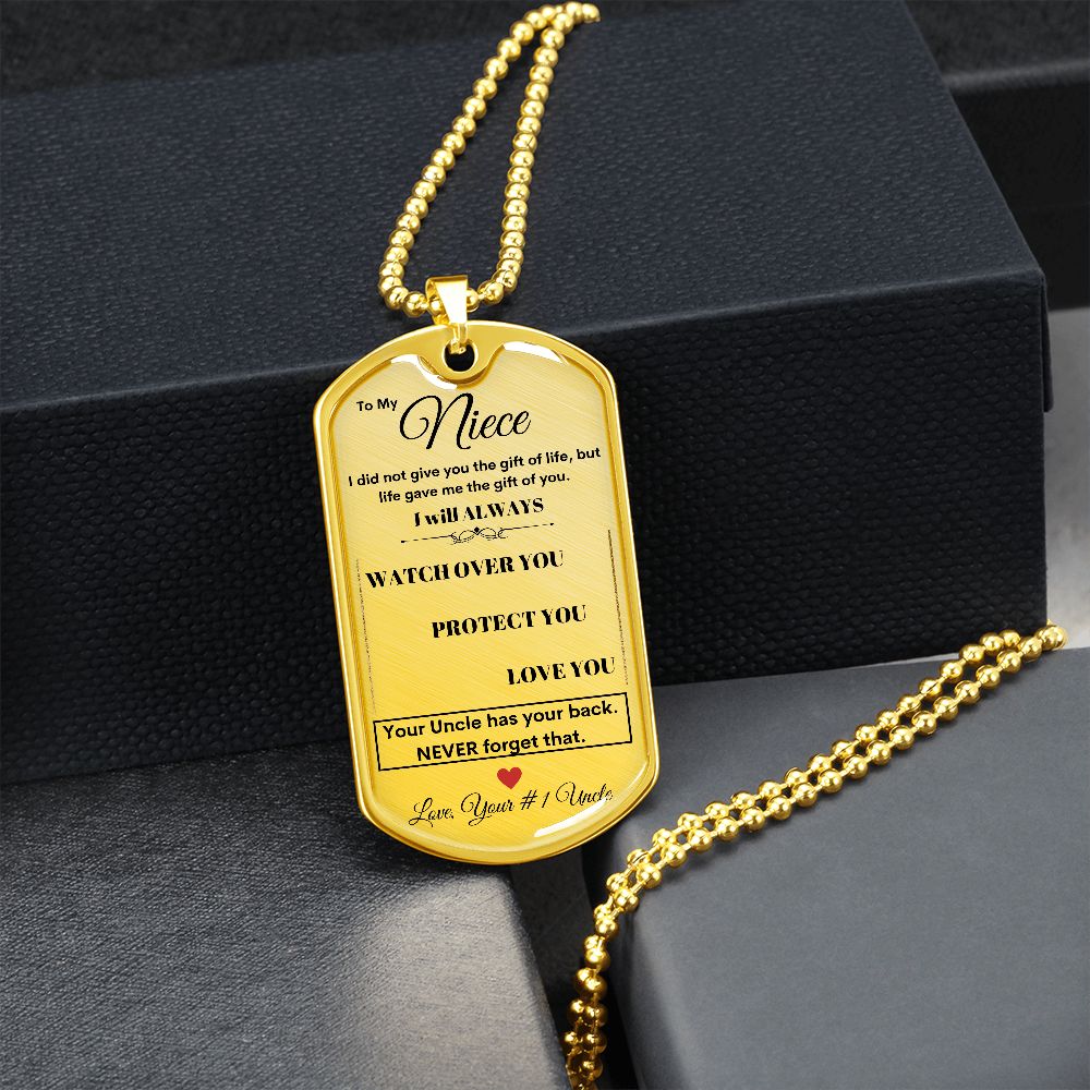 Dog Tag Necklace, GIFT TO NIECE from Uncle - Silver or Gold