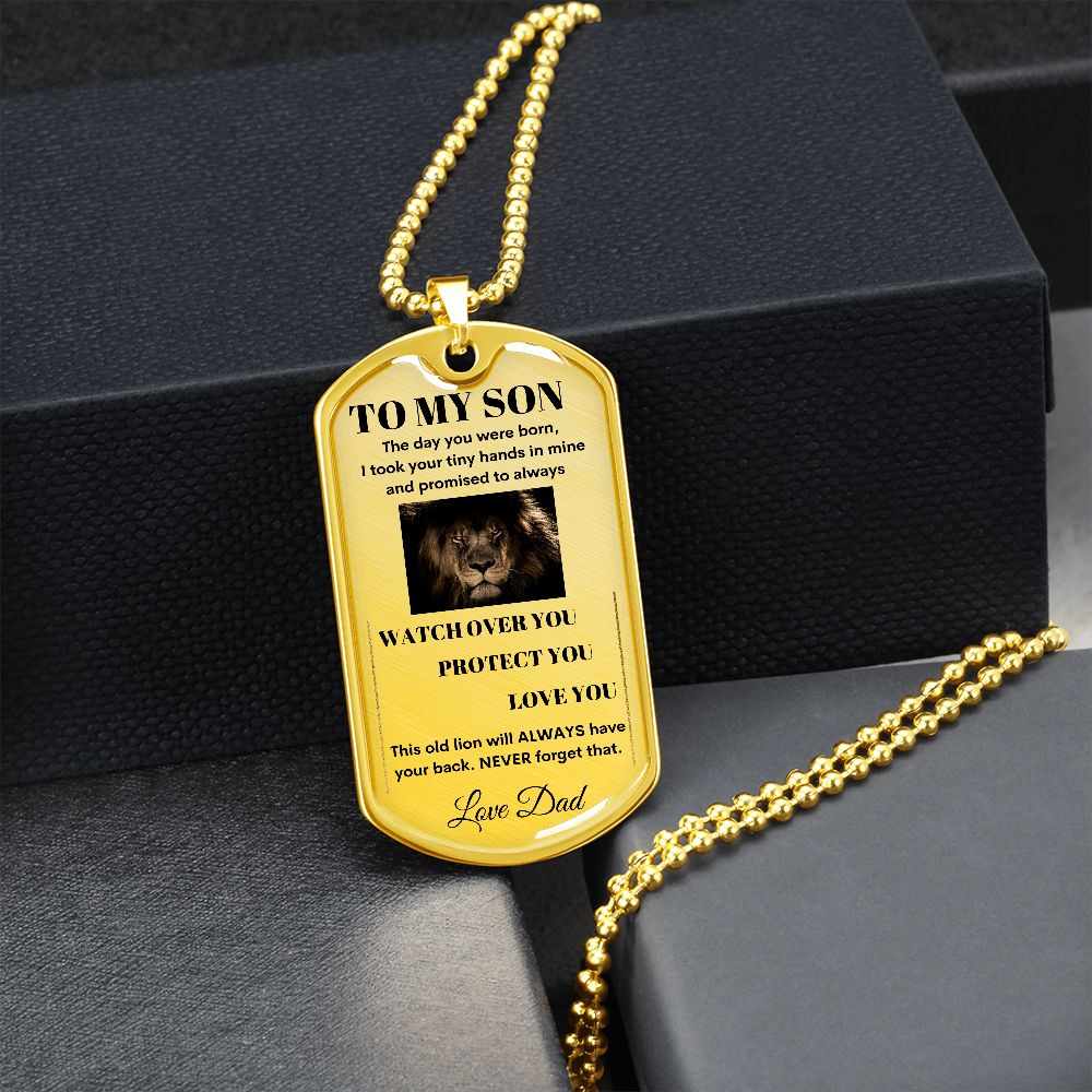 Dog Tag Necklace, GIFT TO SON from Dad - Lion Silver or Gold