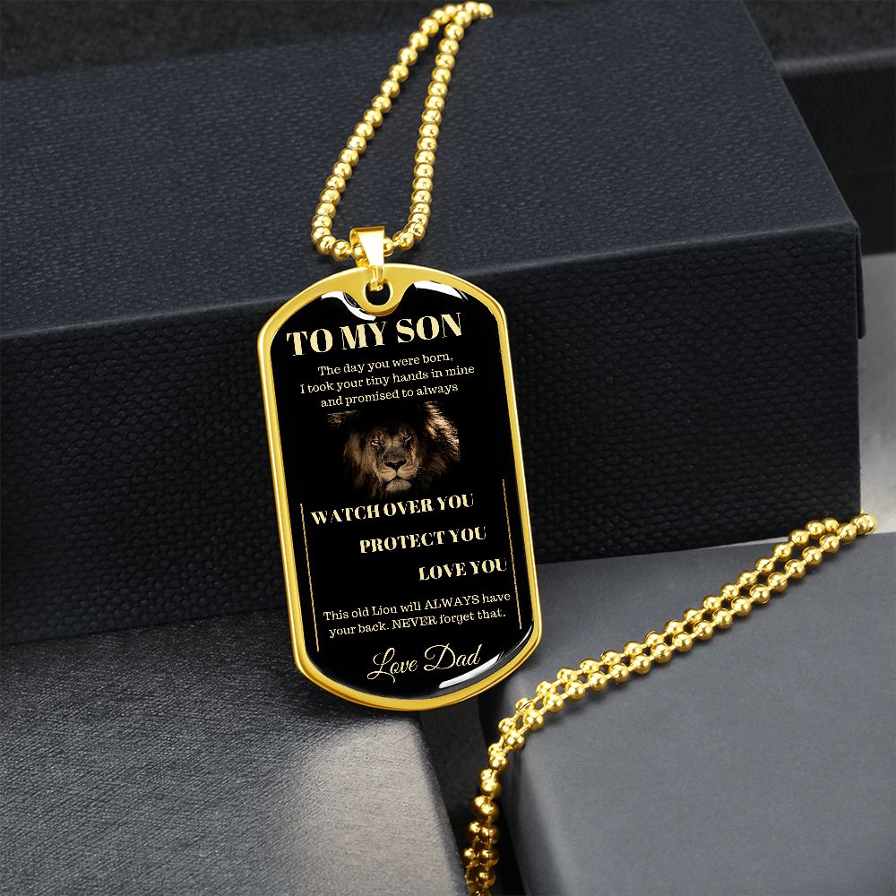 Dog Tag Necklace, GIFT TO SON from Dad - Lion Black