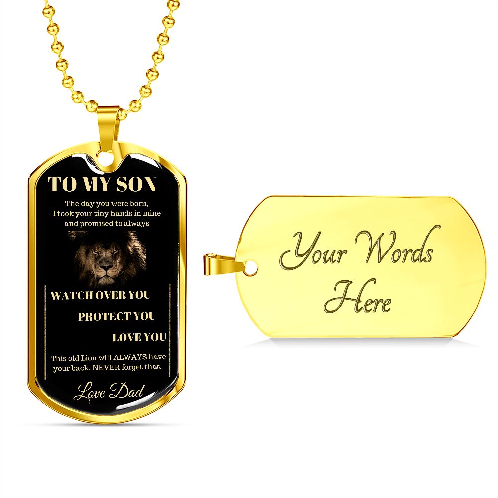 Dog Tag Necklace, GIFT TO SON from Dad - Lion Black