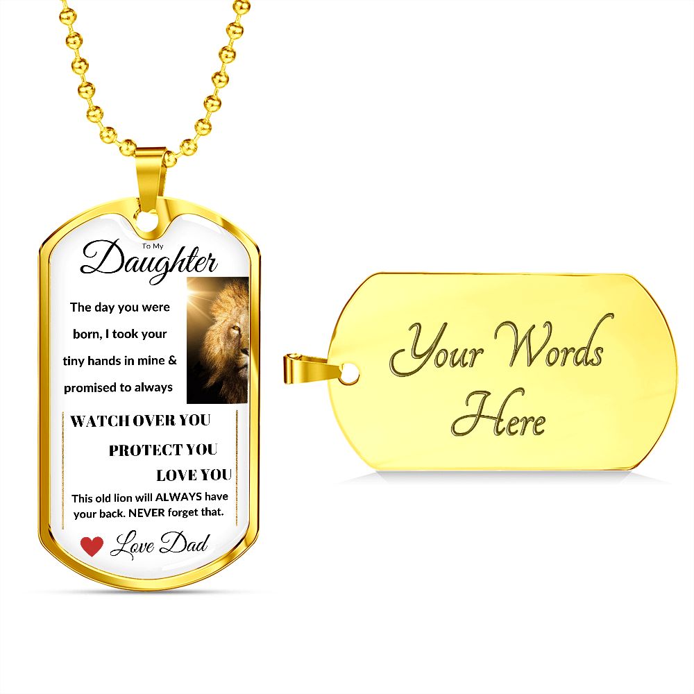Dog Tag Necklace, GIFT TO DAUGHTER from Dad - Lion sunshine White