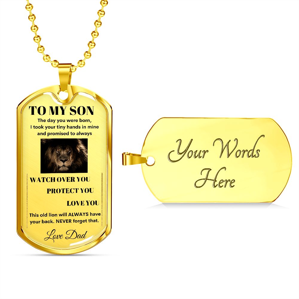 Dog Tag Necklace, GIFT TO SON from Dad - Lion Silver or Gold