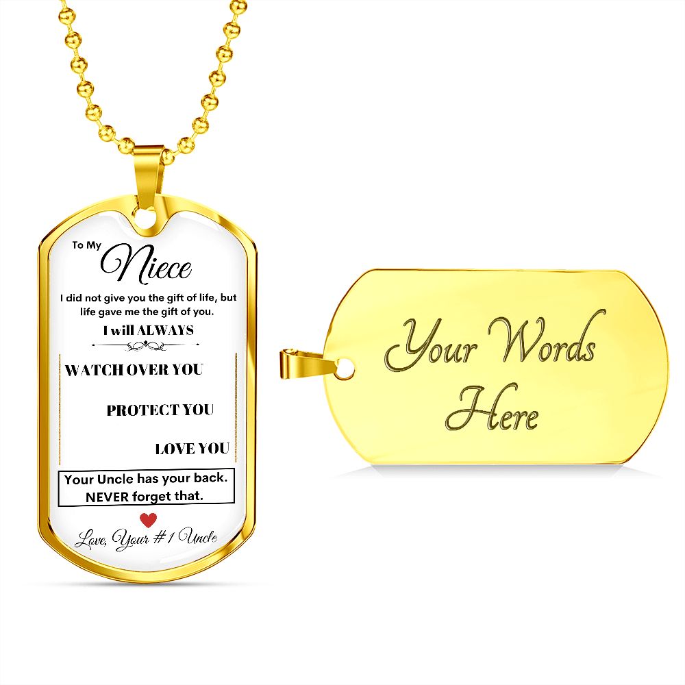 Dog Tag Necklace, GIFT TO NIECE from Uncle - White