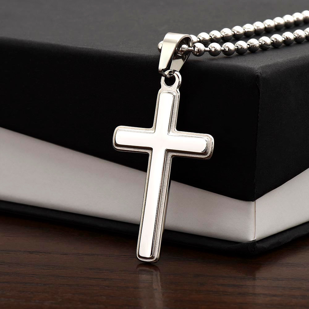 Stainless Cross Necklace/Ball and Chain, Gift to Grandson from Grandpa