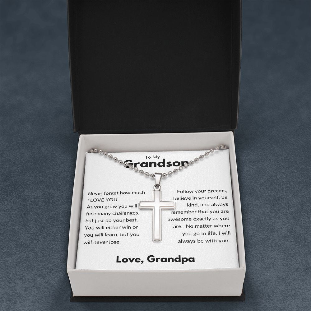 Stainless Cross Necklace/Ball and Chain, Gift to Grandson from Grandpa