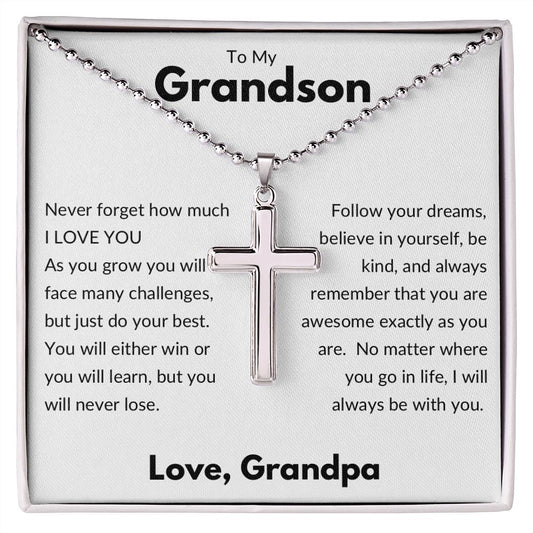 Stainless Cross Necklace/Ball and Chain, Gift to Grandson from Grandpa