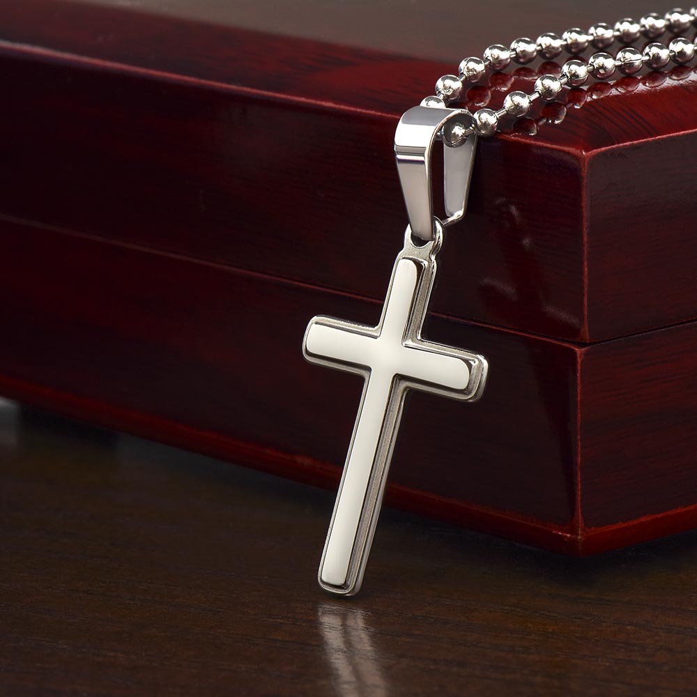 Stainless Cross Necklace/Ball and Chain, Gift to Grandson from Grandpa