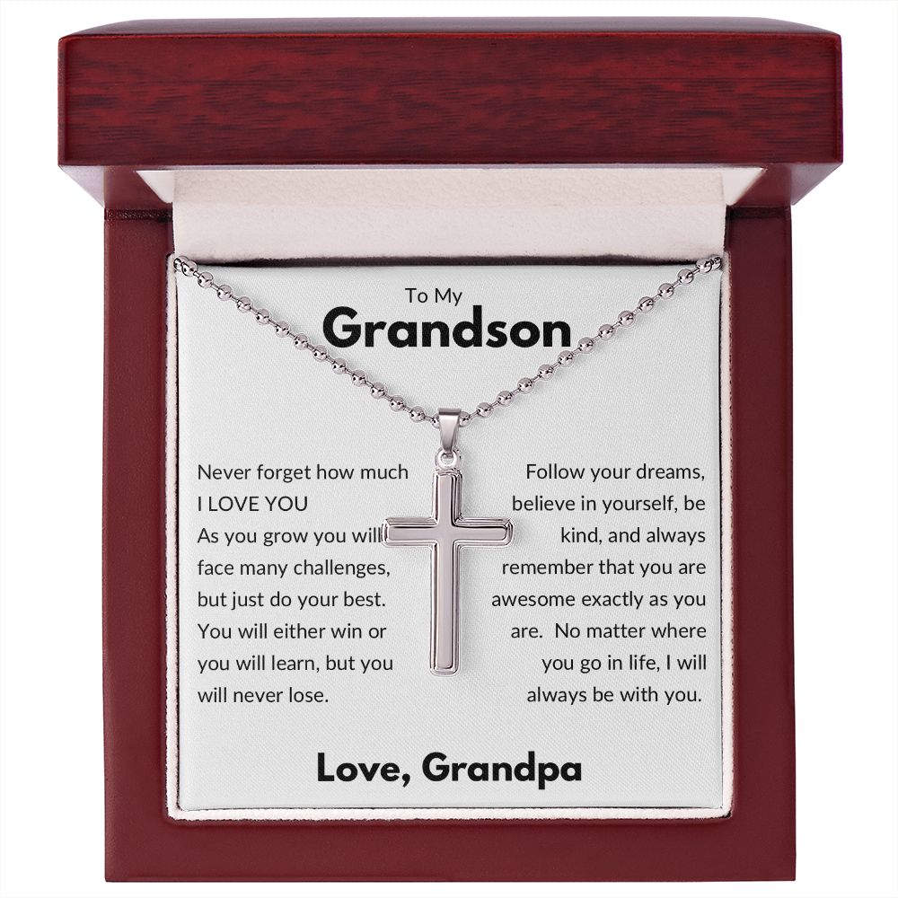Stainless Cross Necklace/Ball and Chain, Gift to Grandson from Grandpa