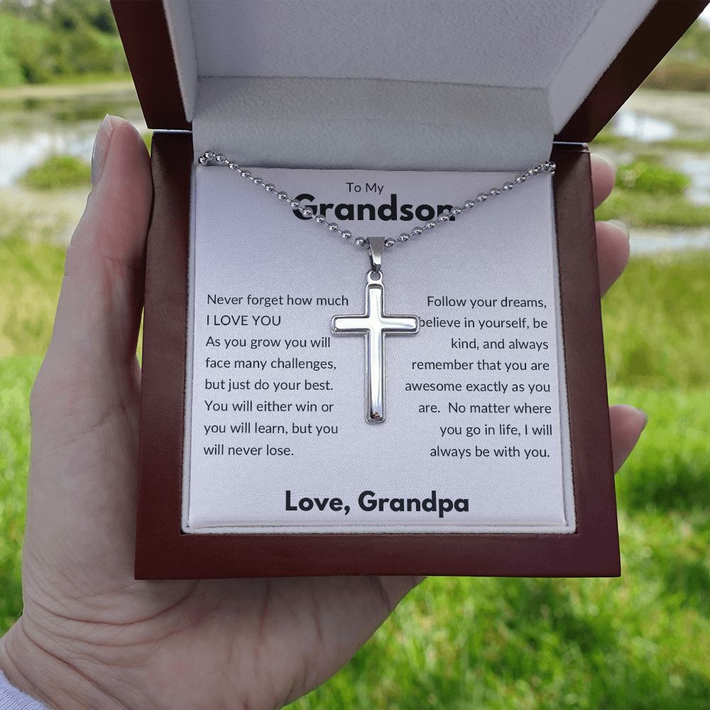 Stainless Cross Necklace/Ball and Chain, Gift to Grandson from Grandpa
