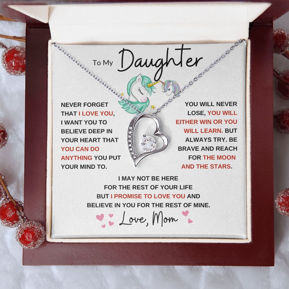 Forever Love Heart Necklace, GIFT TO DAUGHTER from Mom - Unicorn