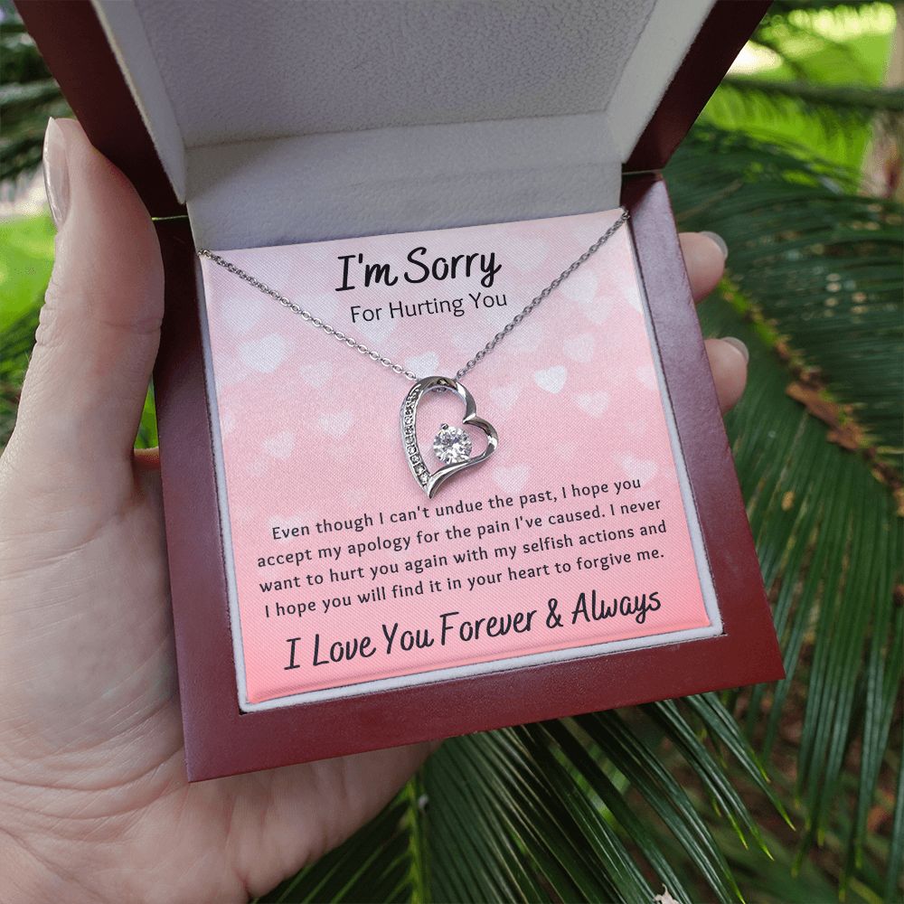 Forever Love Necklace, I'm Sorry Apology Gift for Girlfriend, Wife, Soulmate, Ex, Mom, Sister, Friend - Pink Hearts