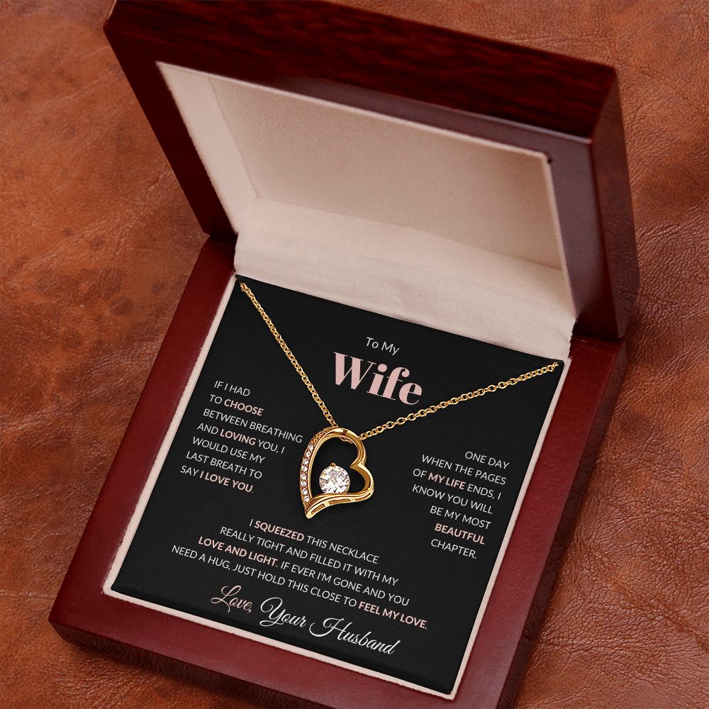 Forever Love Heart Necklace, GIFT TO WIFE from HUSBAND - Filled with Light and Love Pink