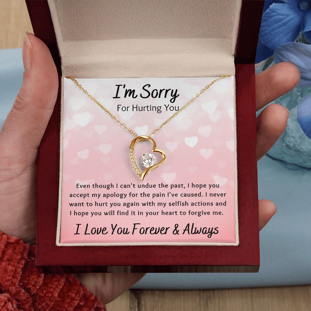 Forever Love Necklace, I'm Sorry Apology Gift for Girlfriend, Wife, Soulmate, Ex, Mom, Sister, Friend - Pink Hearts