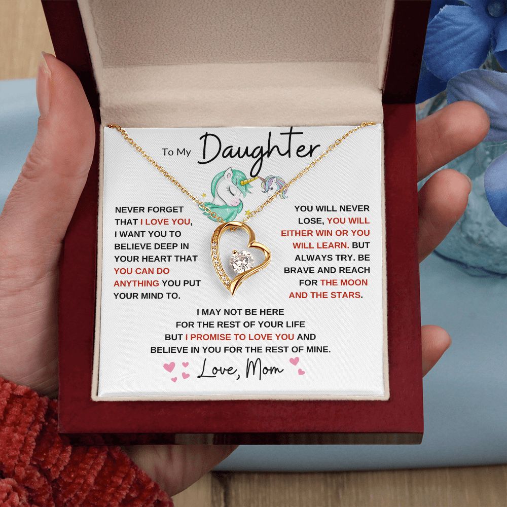 Forever Love Heart Necklace, GIFT TO DAUGHTER from Mom - Unicorn